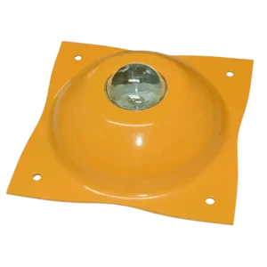 Boya de acero vial con esfera de vidrio reflectante, resistente a impactos, ideal para señalización y control de tráfico.