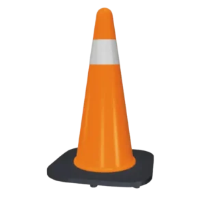 Cono Super Flexible 45 de PVC naranja fluorescente con base estable y bandas reflectantes, perfecto para señalización vial y seguridad en carreteras.
