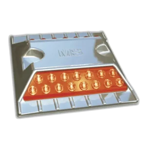Vialeta de acero inoxidable con esferas reflectantes de alta resistencia para carreteras, autopistas y vialidades, con 15 esferas reflejantes en color blanco, ámbar o rojo