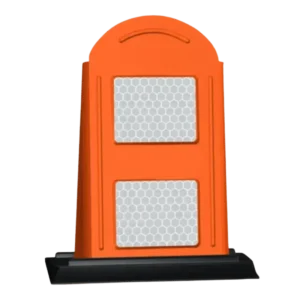 Vialeta Temporal 135 flexible de plástico Vitemflex con reflejantes blancos y ámbar, ideal para señalización vial provisional en obras, baches, ciclovías y delimitación de carriles con alta visibilidad nocturna.