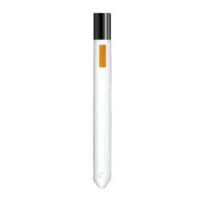 Delineador vial de PVC color blanco con reflejante ámbar, altura de 120 cm, ideal para delimitar carriles en carreteras y autopistas.