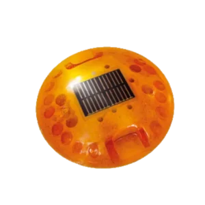 Botón solar LED ámbar encendido para seguridad vial nocturna