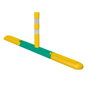 Canalizador vial 51C-3 con hito flexible en color amarillo, ideal para ciclovías, con anillos reflejantes y sistema de ensamblaje modular.