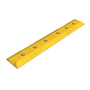 Canalizador Central Crr-183 para carriles confinados de Metrobús, color amarillo con esferas de vidrio.