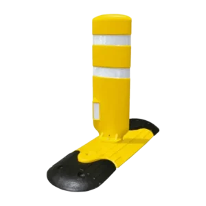 Canalizador Tripare modular con base negra y amarilla y paleta flexible reflejante, ideal para delimitar ciclovías y contraflujos viales.