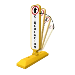 Canalizador abatible con paleta flexible y reflejante, ideal para desvíos y contraflujos en calles y avenidas.