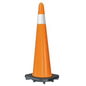 Cono de tráfico 100 cm con base cuadrada naranja y base negra, alta visibilidad y máxima estabilidad para señalización vial.