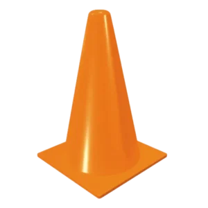 Cono de seguridad vial naranja fluorescente de 25 cm con reflejante, ideal para señalización en escuelas, estacionamientos y áreas de tráfico.