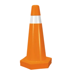 Cono de tránsito 35 cm naranja con base hexagonal para estacionamientos y señalización vial.