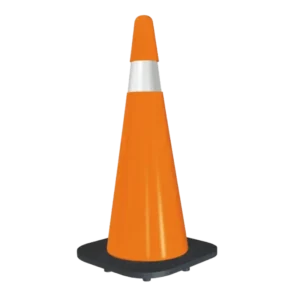 Cono Super Flexible 60 de PVC naranja fluorescente con banda reflectante, ideal para señalización vial y seguridad en carreteras y estacionamientos.