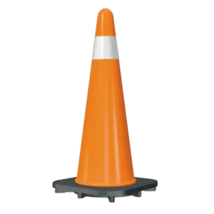 Cono Súper Flexible 71 cm de PVC naranja con base cuadrada, alta visibilidad y resistencia, ideal para señalización vial y zonas de obra.