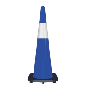 Cono súper flexible de 91 cm azul con base estable, alta visibilidad y resistencia a impactos, ideal para señalización vial y control de tráfico.