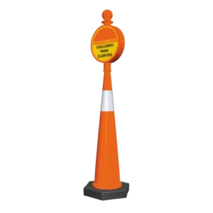 Cono 100 Informativo de 150 cm en color naranja con base negra, alto para señalización vial