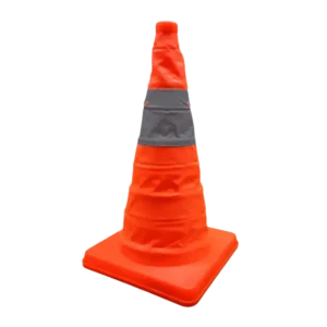 Cono plegable con luz LED de 45 cm para emergencias viales, portátil y reflectivo para mayor seguridad en carretera.