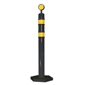 Poste Alineador color negro con franjas reflejantes color amarillo, que sirve como indicador de alineamiento temporal para restringir distintas zonas viales.