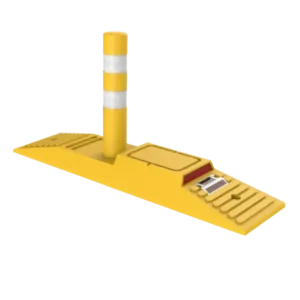 Eco-Divisor vial color amarillo, funciona como reductor de velocidad y divisor de carriles, fabricado con polietileno reciclado.