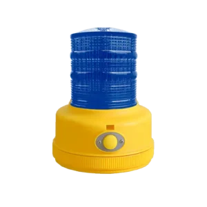Torreta de señalización con luz brillante y diseño compacto, con base magnética y botón de encendido.