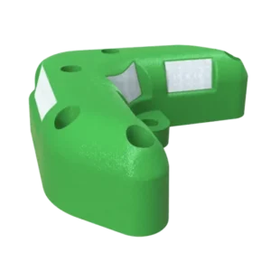 Canalizador Bumerang 14 en color verde, diseñado para delimitar ciclovías y carriles especiales, con reflejantes visibles y forma curva para seguridad vial.