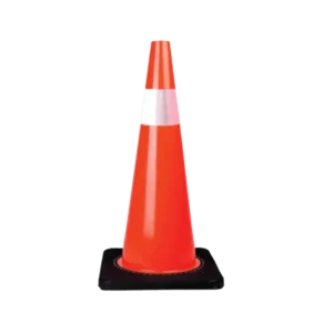 Cono PVC 45 cm, en color naranja con base negra vulcanizada. Se utiliza para zonas donde se requiera mayor estabilidad debido al viento.