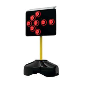 Flechero Solar 760, solución avanzada y eficiente para la gestión del tránsito y las obras. Con 8 clústeres de acrílico en color ámbar o rojo.