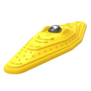 Canalizador Kayak con esfera, muestra superficie antiderrapante, bordes redondeados y diseño en color amarillo para delimitar ciclovía y mejorar la visibilidad nocturna.