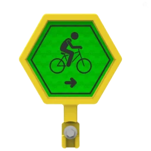 Paleta informativa atornillable para ciclovías, señalización vial en polietileno resistente con doble vista, ideal para controlar el flujo ciclista.